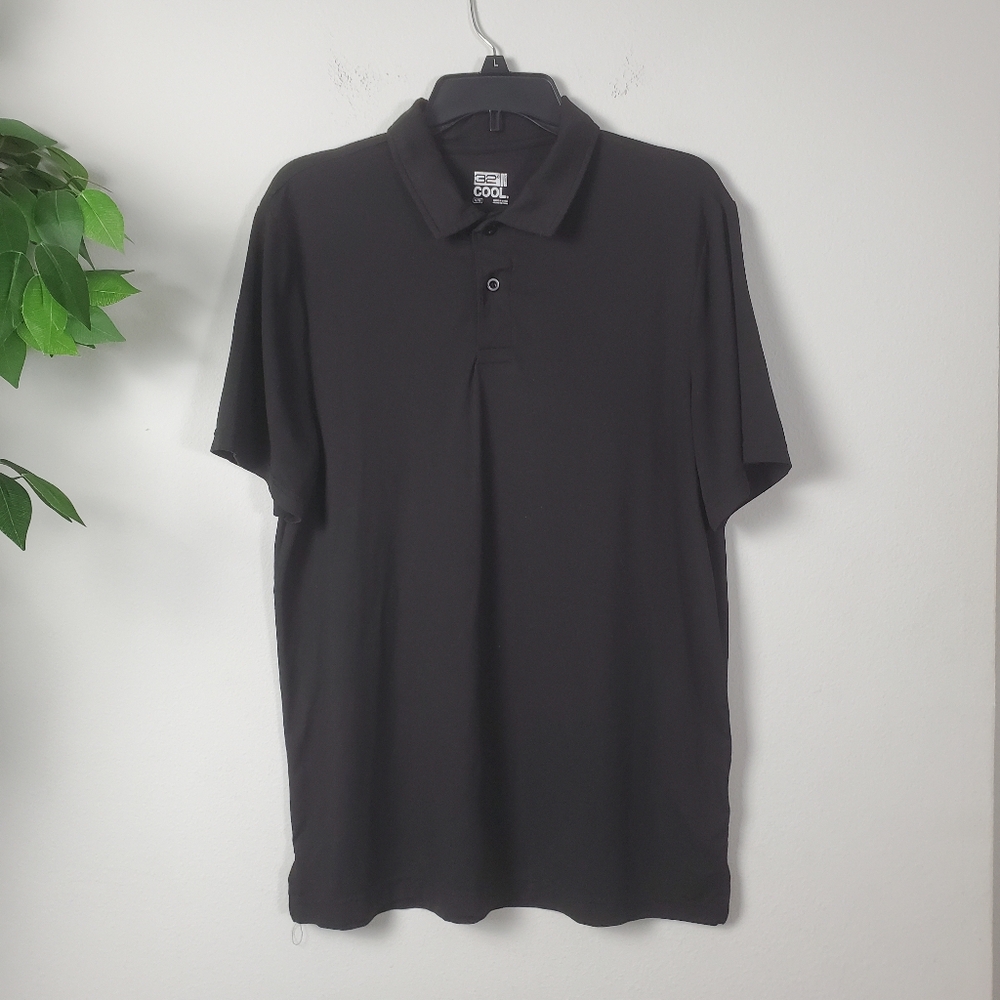 32 Degrees Cool Men's Short Sleeve 2 Button Polo Shirt Black Men's Size Medium